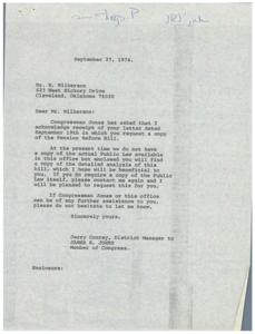 Correspondence Regarding Request for Pension Reform Bill Copy, 1974-09-27
